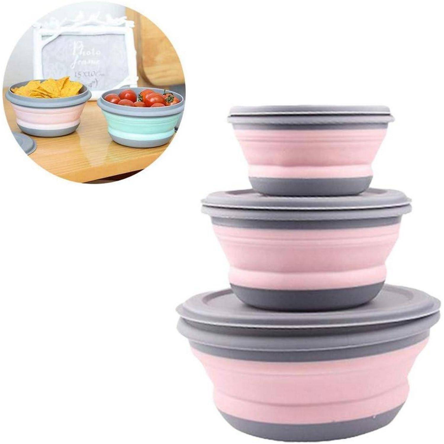 Faltschüssel Deckel 3Pcs Camping Salatschüssel Pink