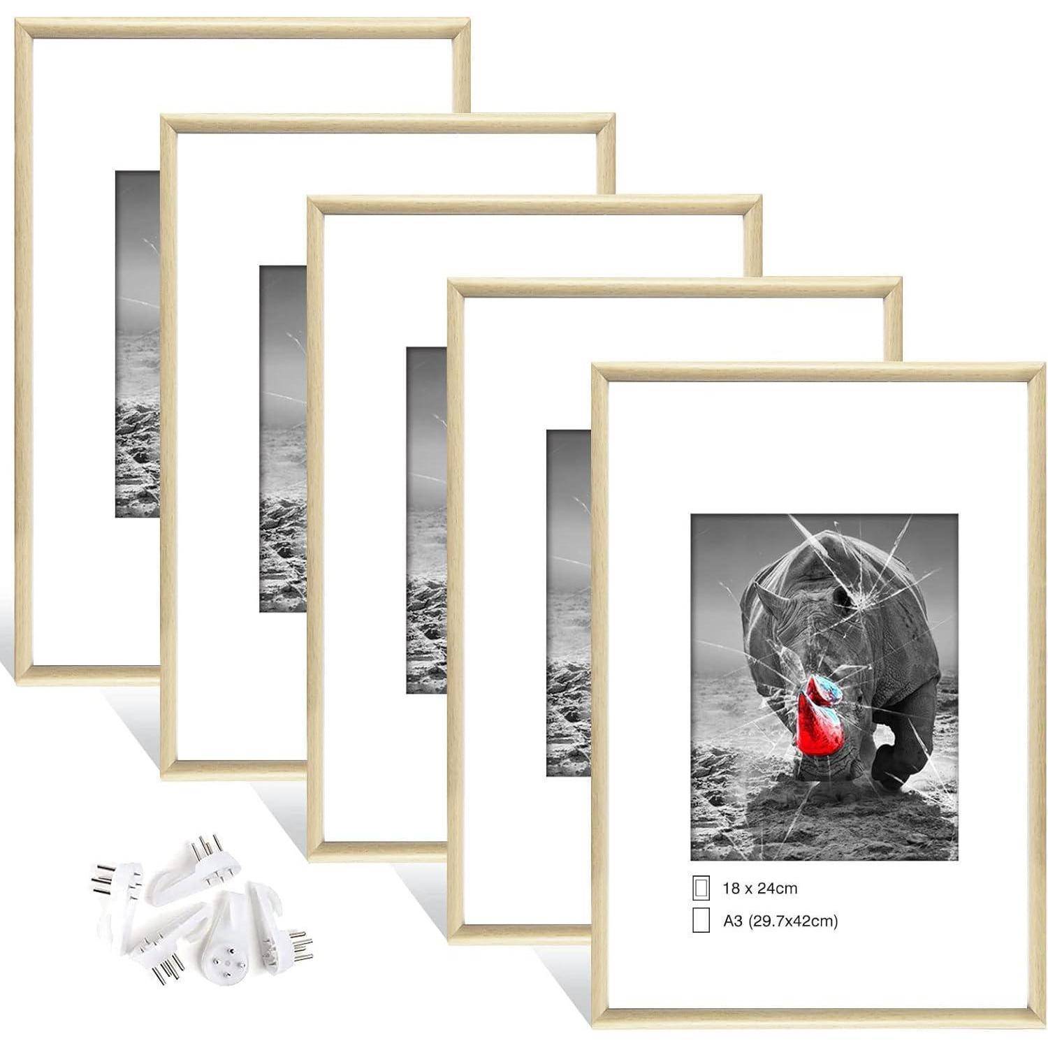 Bilderrahmen 5er Plexiglas hoch quer Eiche Holz A3 29,7x42 cm 5x
