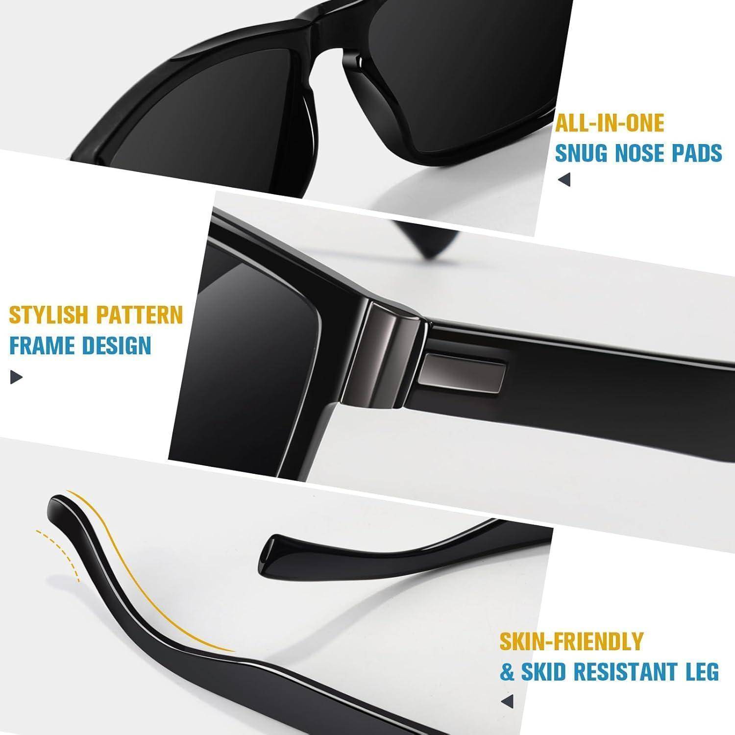 Sonnenbrille Polarisiert UV400 Glänzend Schwarz Rahmen Grau Linse