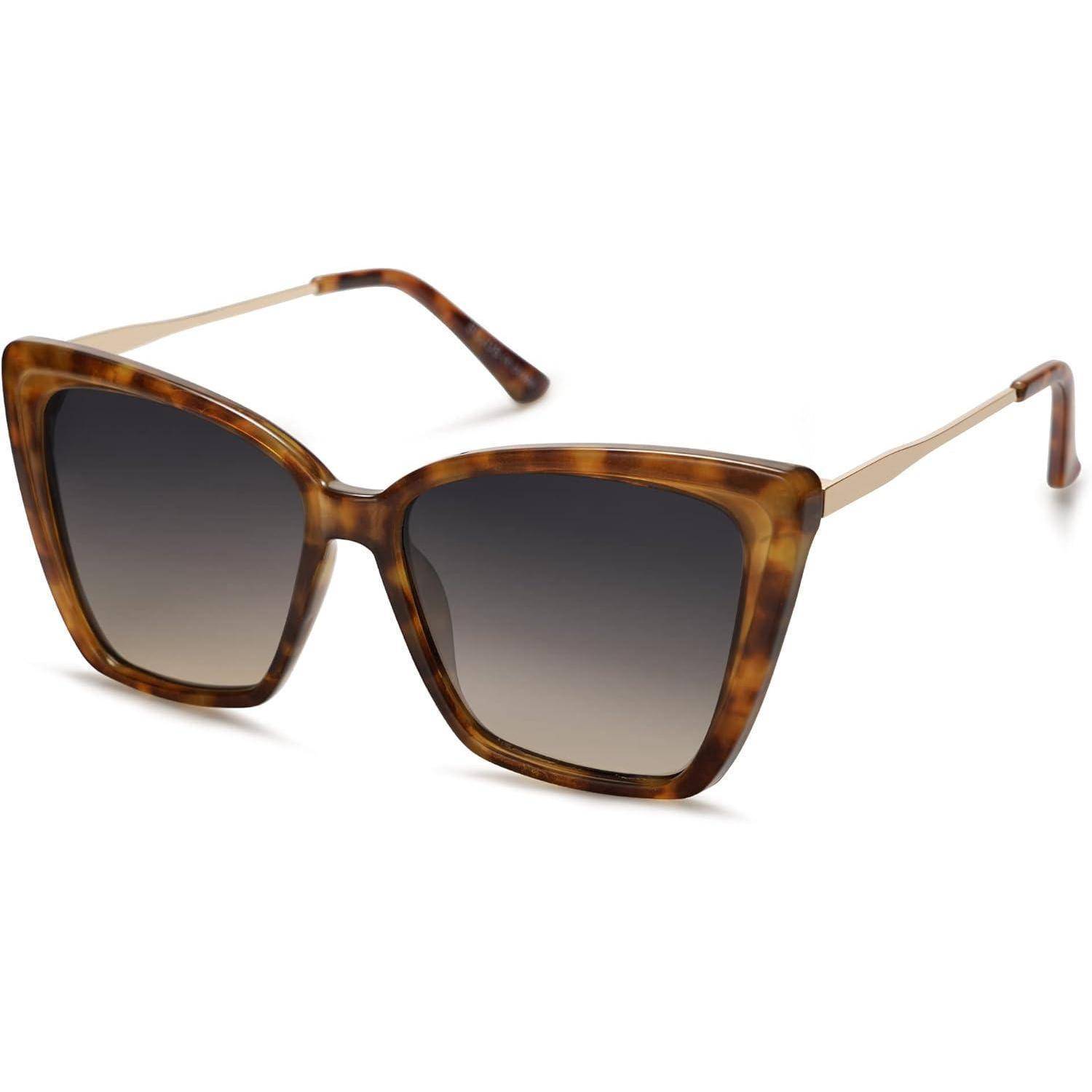 Braune Schildpatt-Sonnenbrille mit übergroßen Rahmen und Verlaufsgläsern.