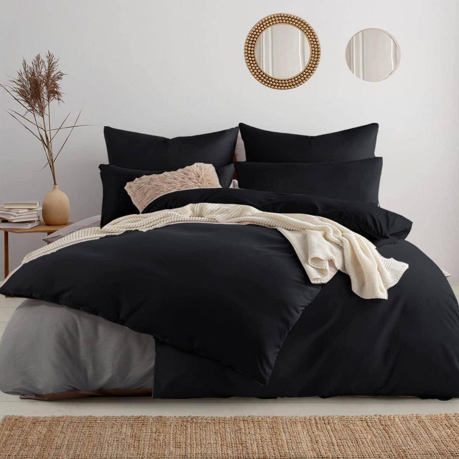Bettwäsche 155x220 4tlg Schwarz 4 tlg 155 x 220 cm 05 Schwarz