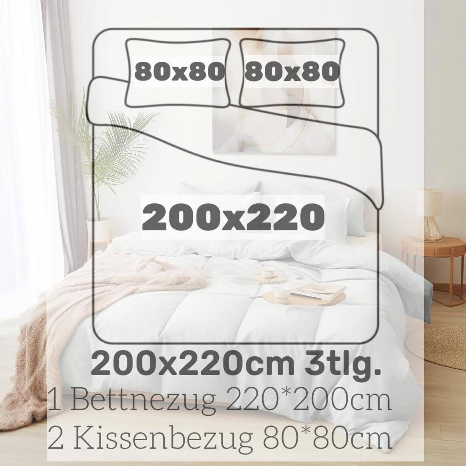 Bettbezug 200x220cm Microfaser 2 Kissenbezüge 200 x 220 cm Schwarz