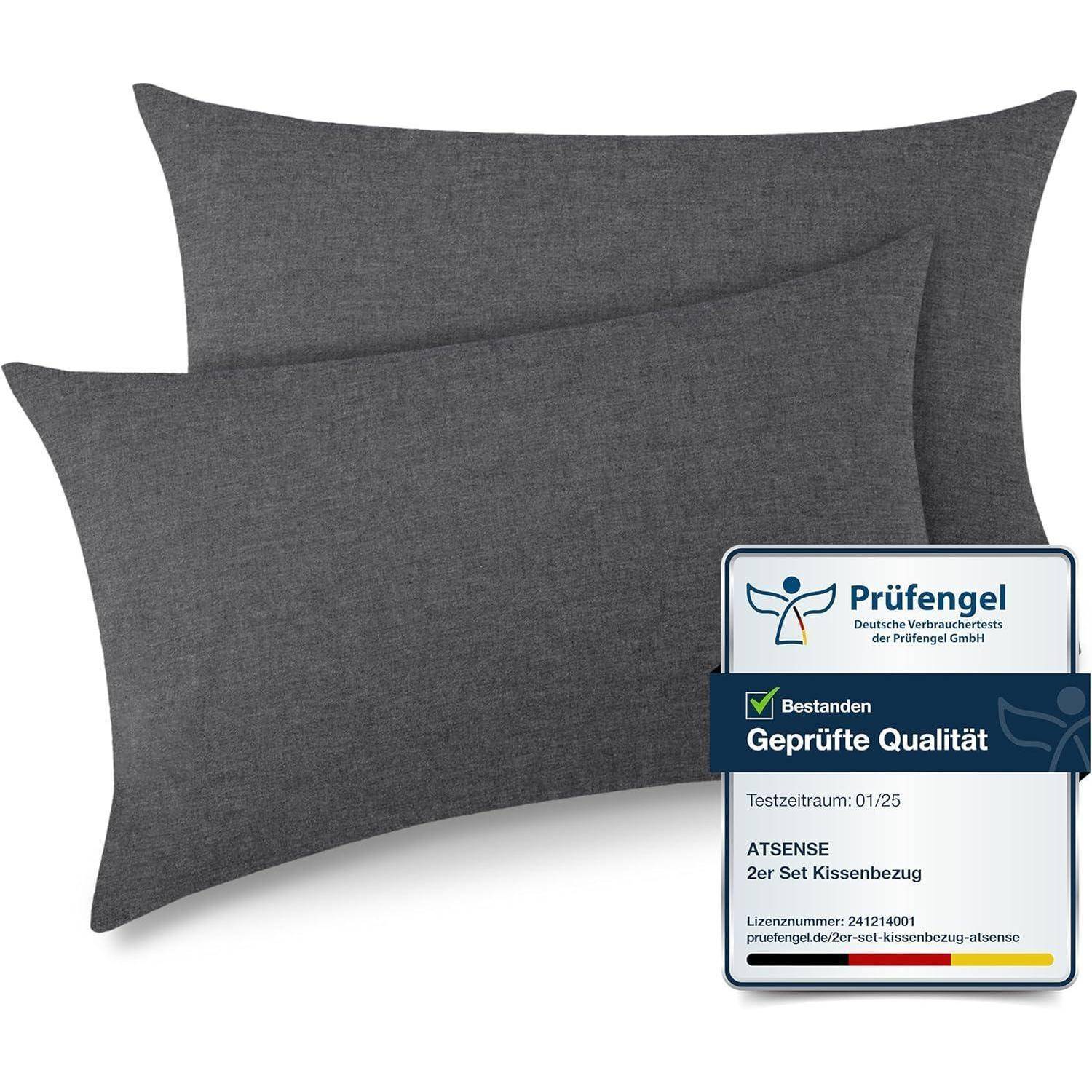 Kissenbezug Baumwolle Gewaschen OekoTEX 50 x 80 cm 2 Stück Dunkelgrau
