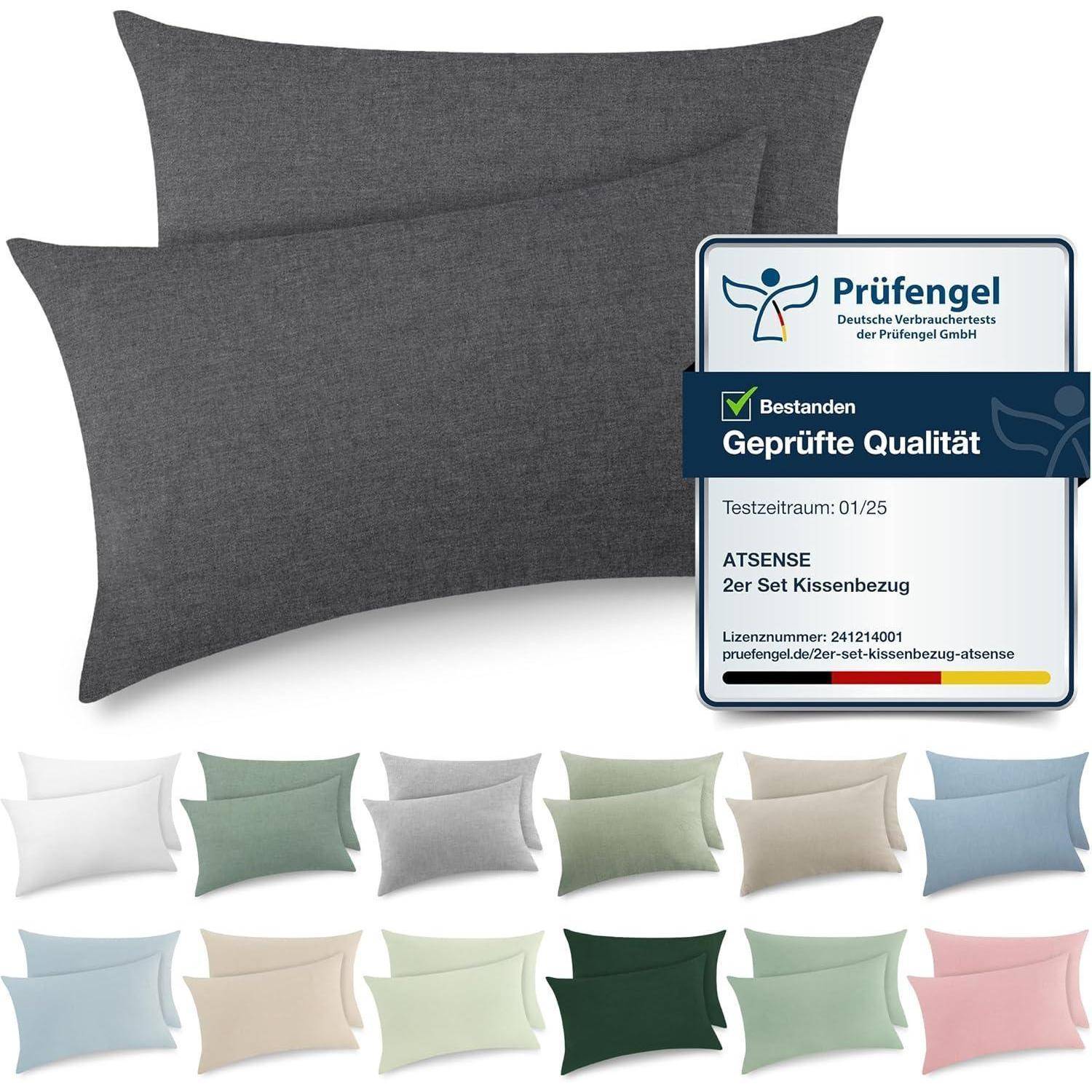 Kissenbezug Baumwolle Reißverschluss Set 40 x 80 cm 2 Stück Dunkelgrau