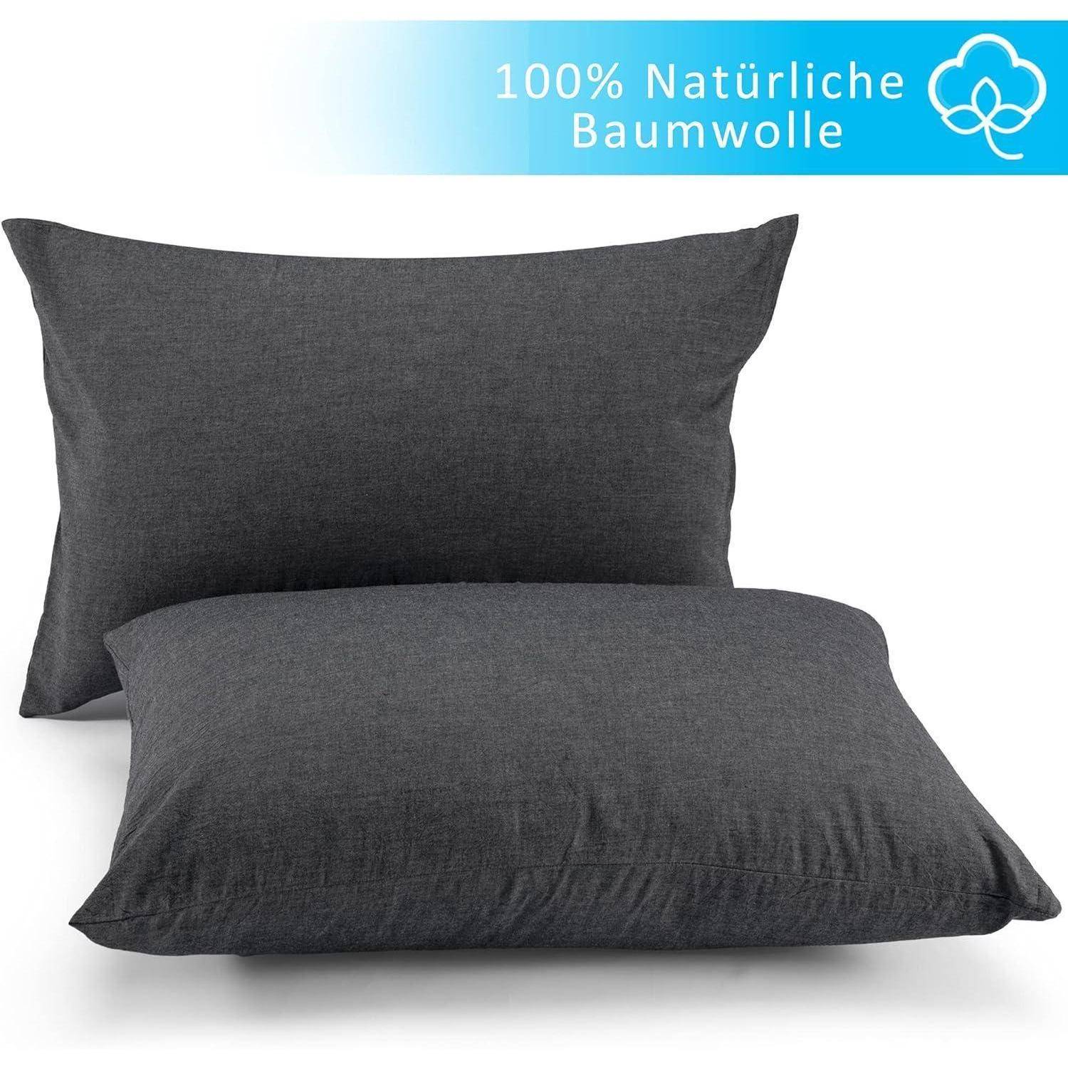 Kissenbezug Baumwolle Reißverschluss Set 40 x 80 cm 2 Stück Dunkelgrau