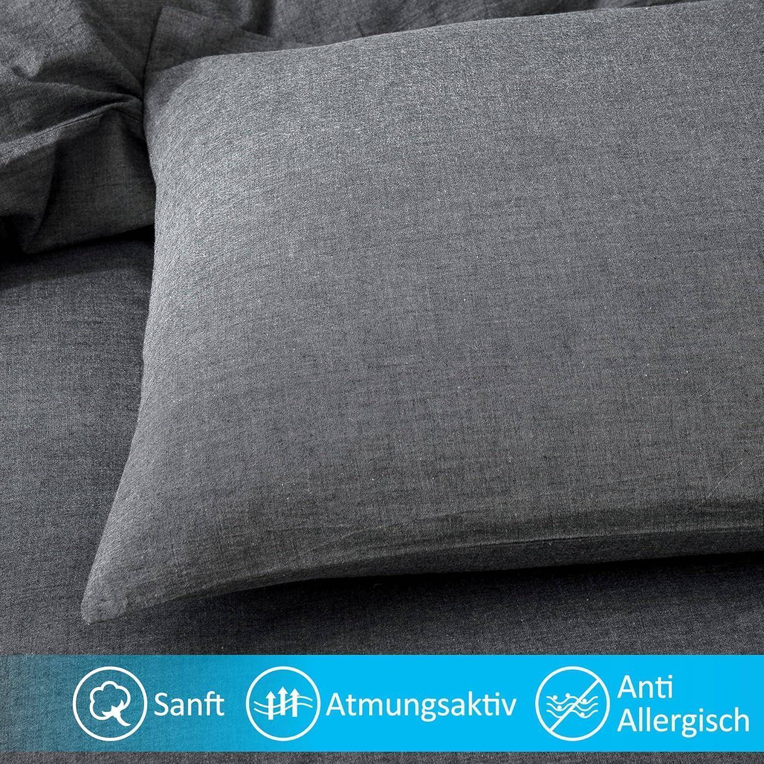 Kissenbezug Baumwolle Reißverschluss Set 40 x 80 cm 2 Stück Dunkelgrau