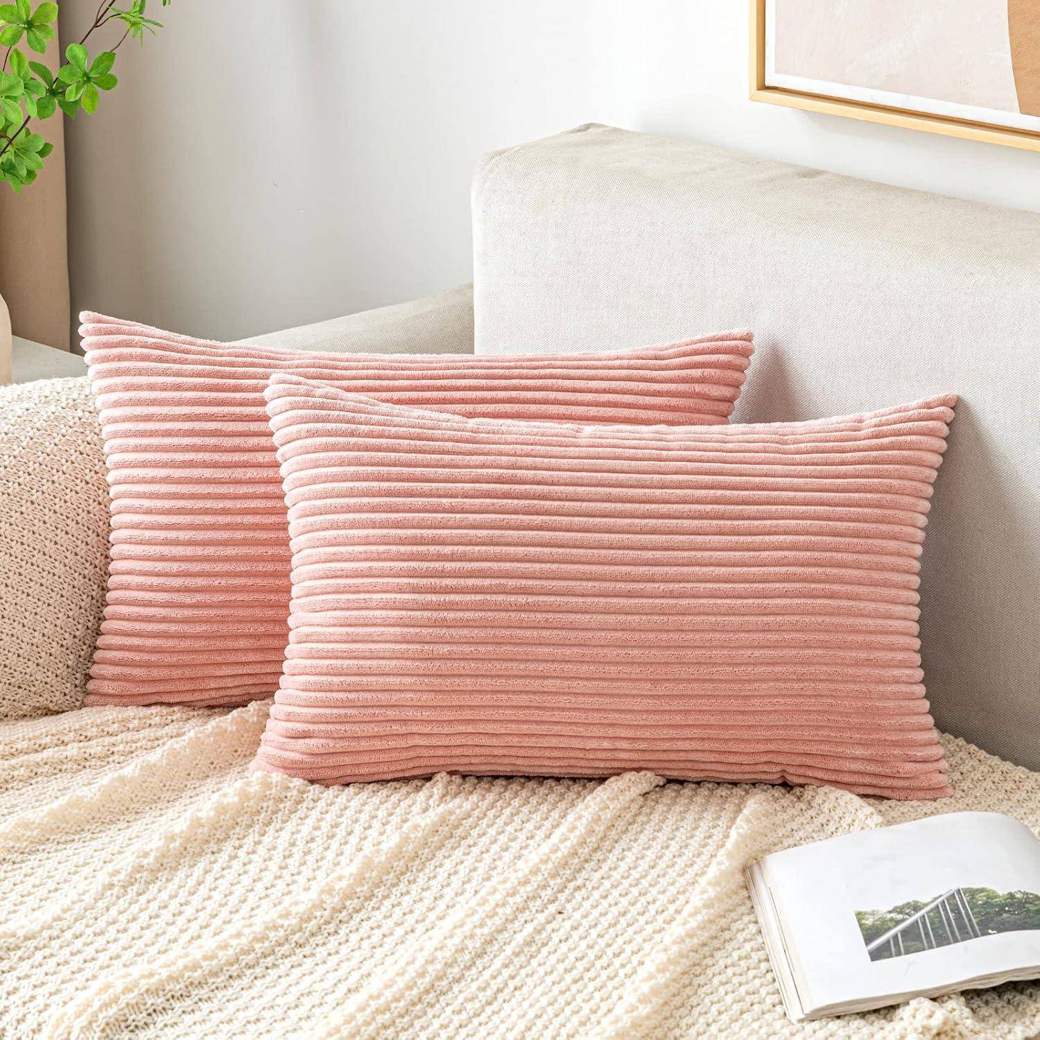 Kissenbezug Kordsamt Kissenhülle Dekokissen 50 x 30 cm 2 Stück Rosa