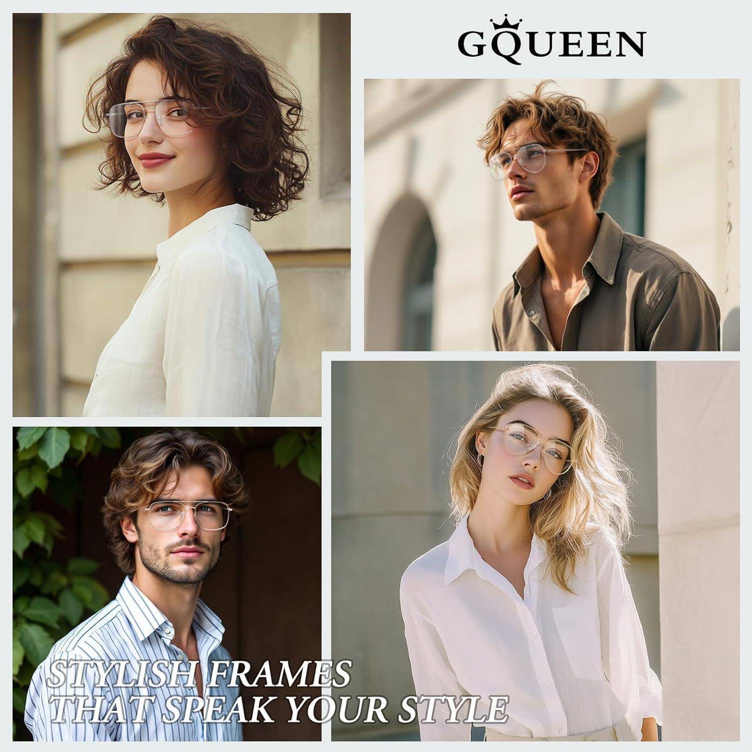 Eine Collage von vier Personen, die verschiedene Brillenstile tragen. Text lautet: 