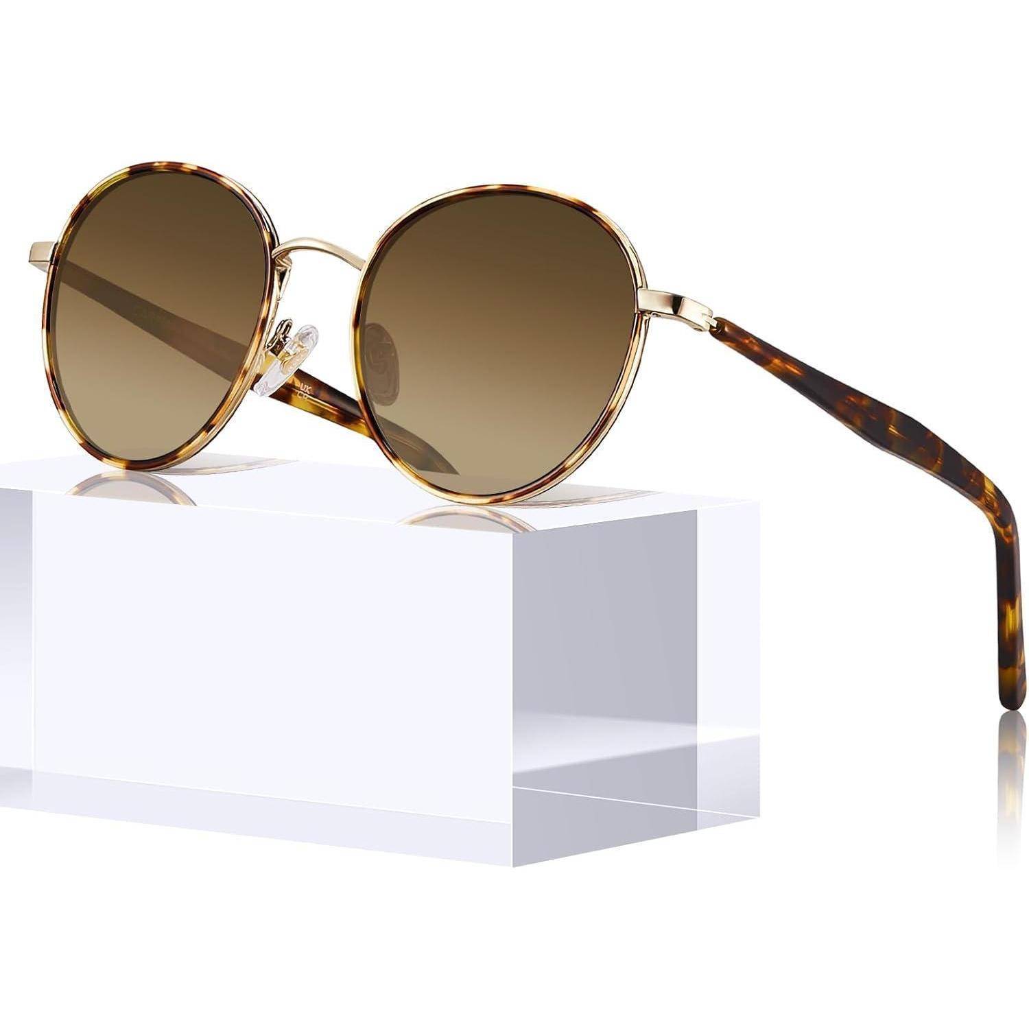 Sonnenbrille Damen Rund Polarisiert 100 UV Schutz Etui V3-braun