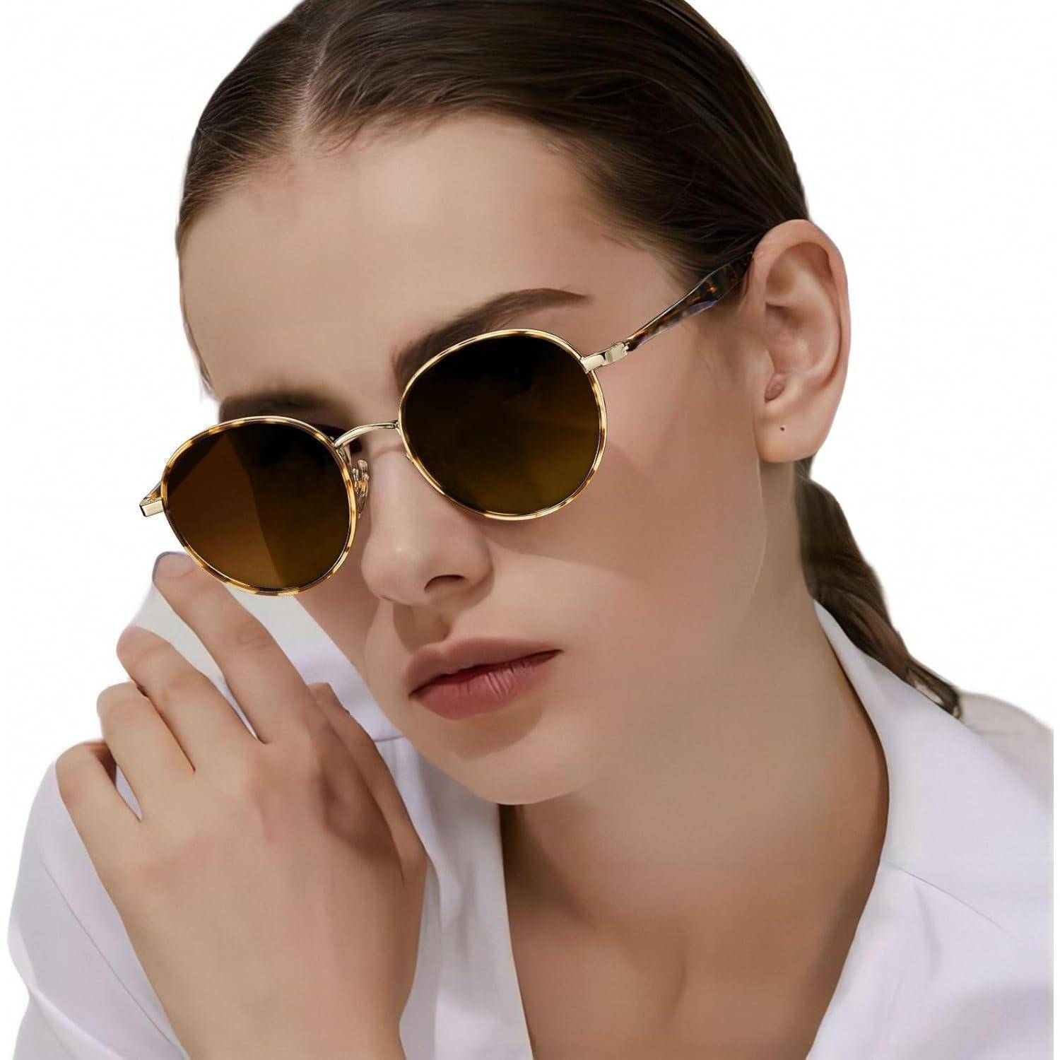 Sonnenbrille Damen Rund Polarisiert 100 UV Schutz Etui V3-braun