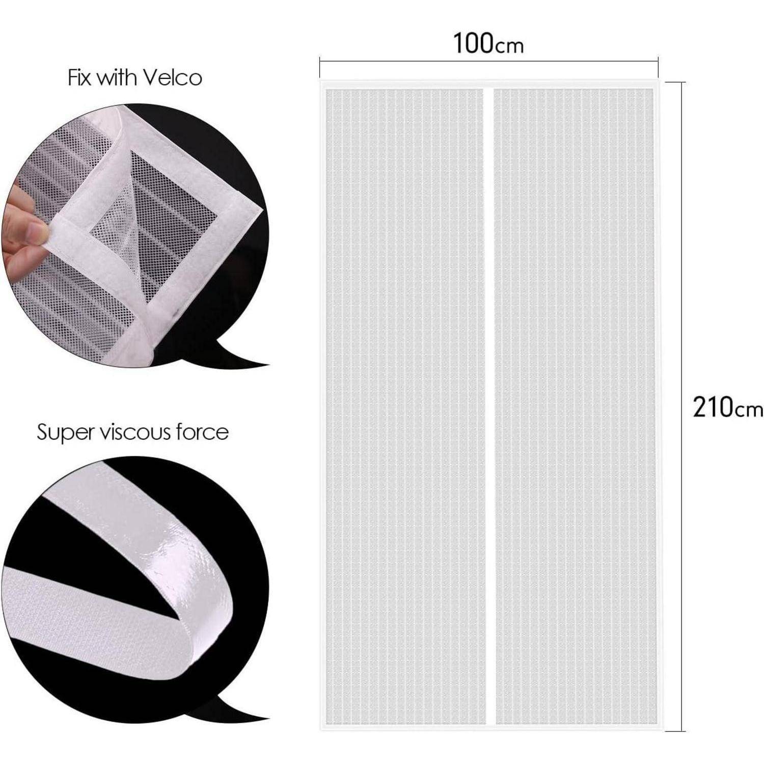 Fliegengitter Balkontür Magnet ohne Bohren 100x210cm Weiß Gestreift