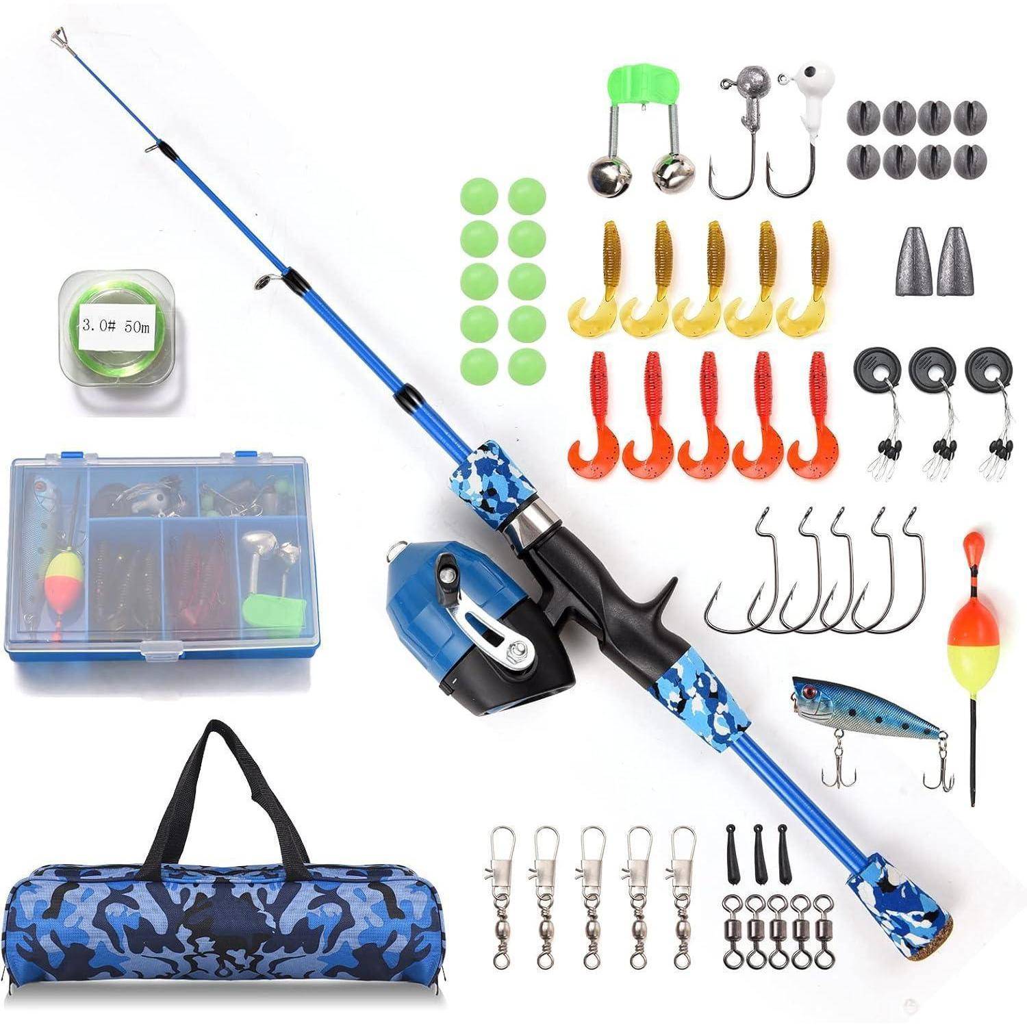 Angelset Kinder Teleskopangelrute Angelrolle Köder Blue-1.5M