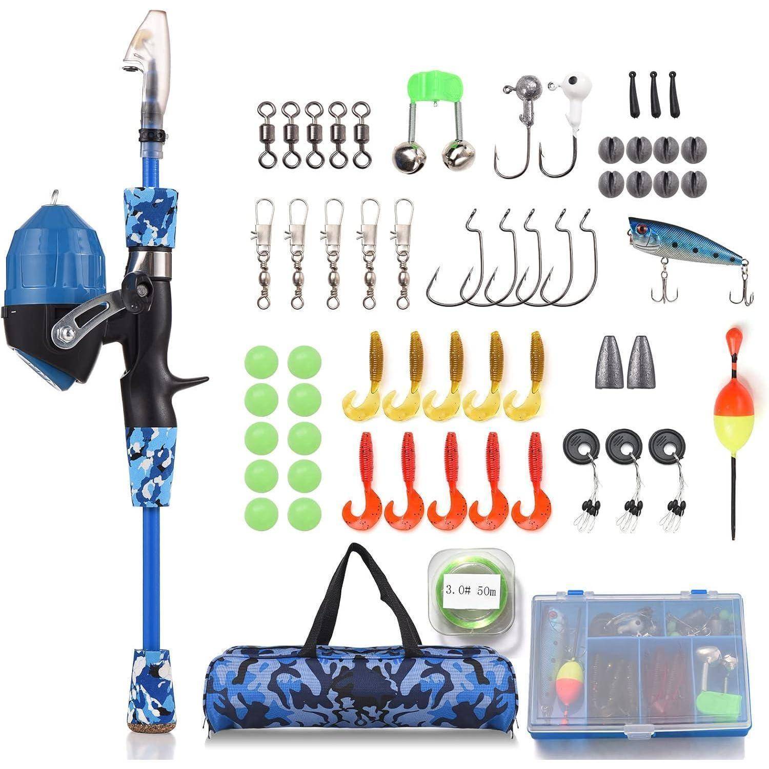 Angelset Kinder Teleskopangelrute Angelrolle Köder Blue-1.5M