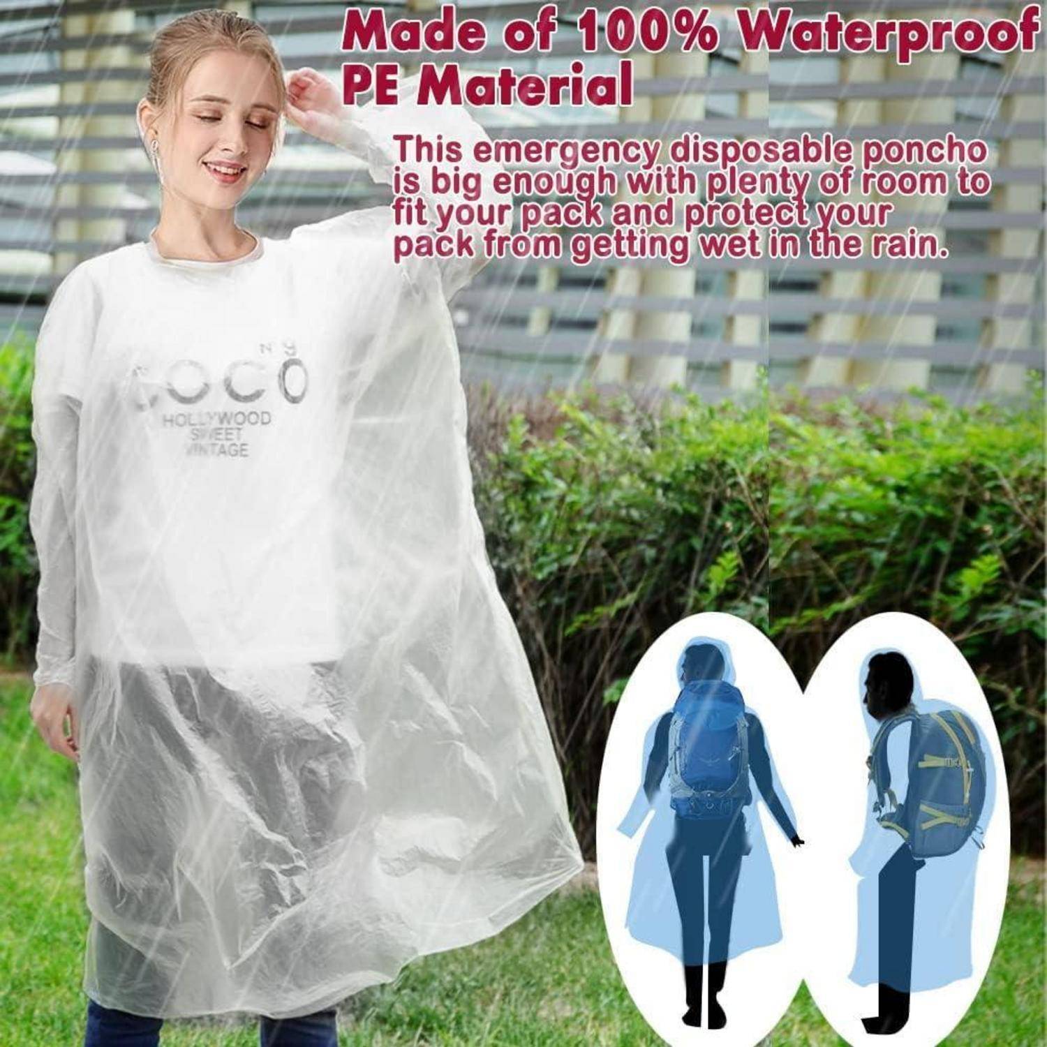 Regenponcho Einweg 5er Herren Damen wasserdicht Einheitsgröße Weiß