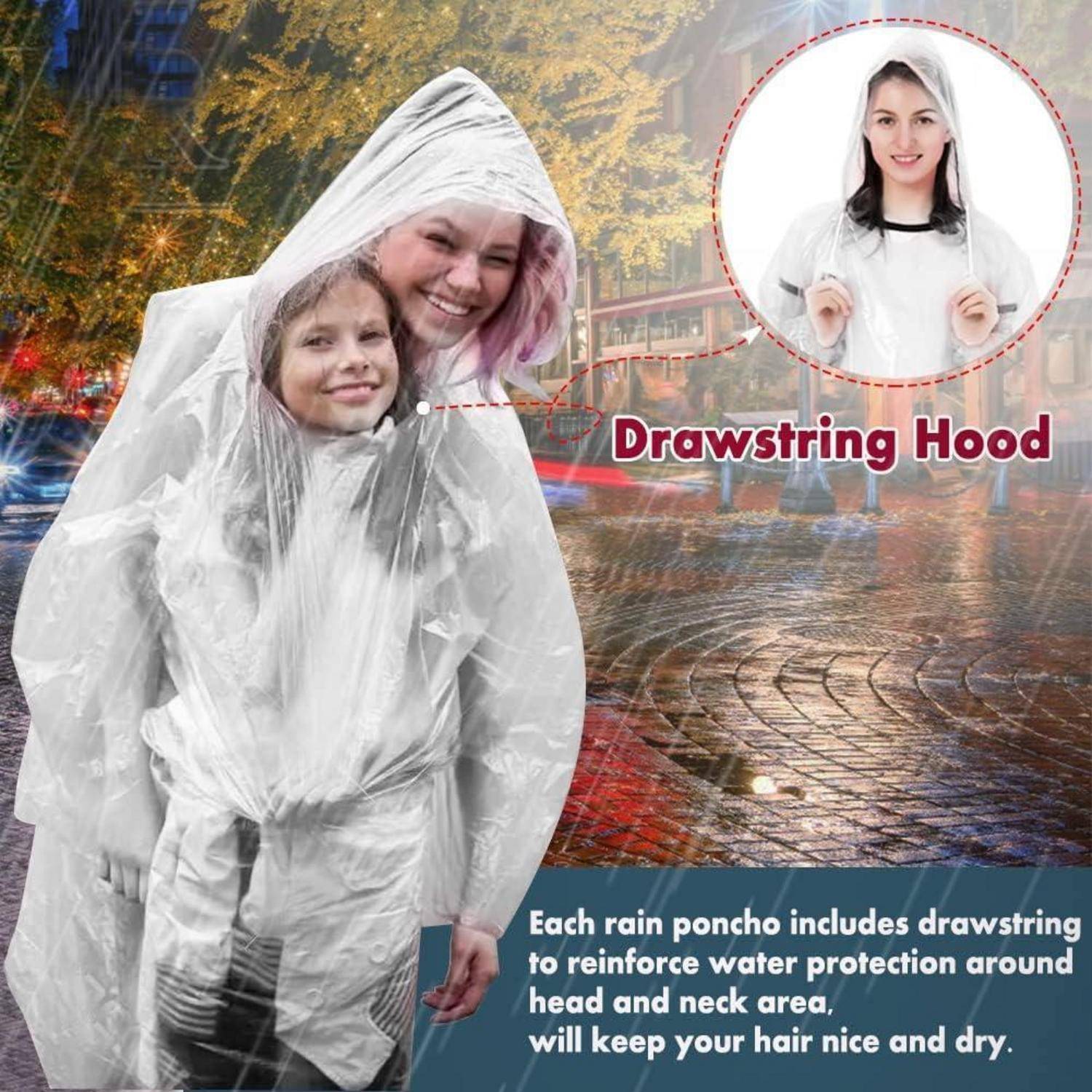 Regenponcho Einweg 5er Herren Damen wasserdicht Einheitsgröße Weiß