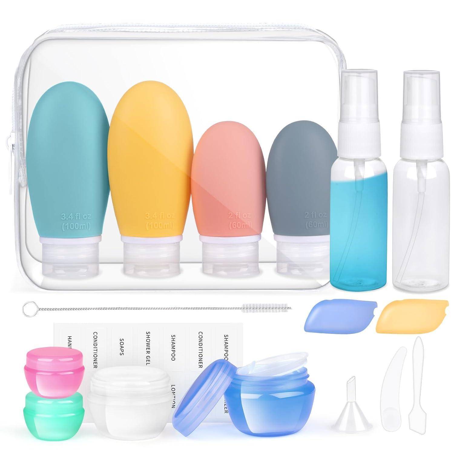 Reiseflaschen Silikon 30 60 100ml auslaufsicher Blau Grün Rosa Gelb