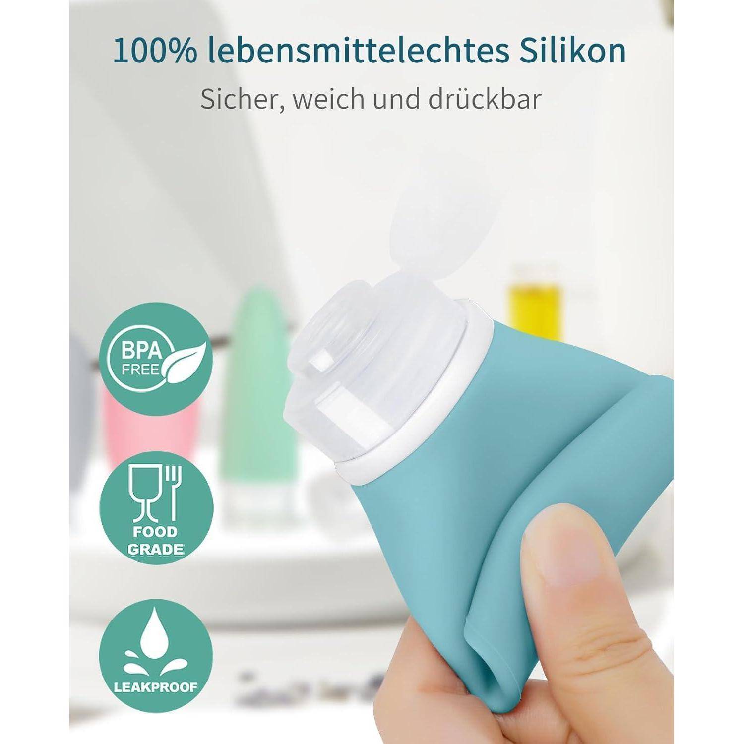 Reiseflaschen Silikon 30 60 100ml auslaufsicher Blau Grün Rosa Gelb