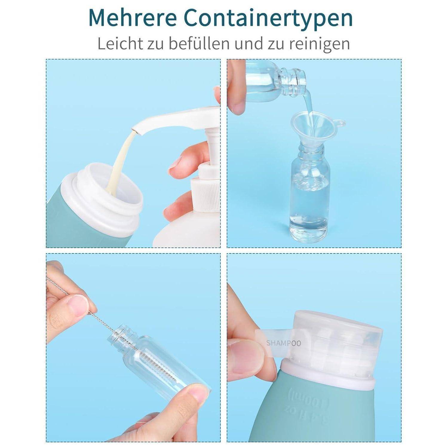 Reiseflaschen Silikon 30 60 100ml auslaufsicher Blau Grün Rosa Gelb
