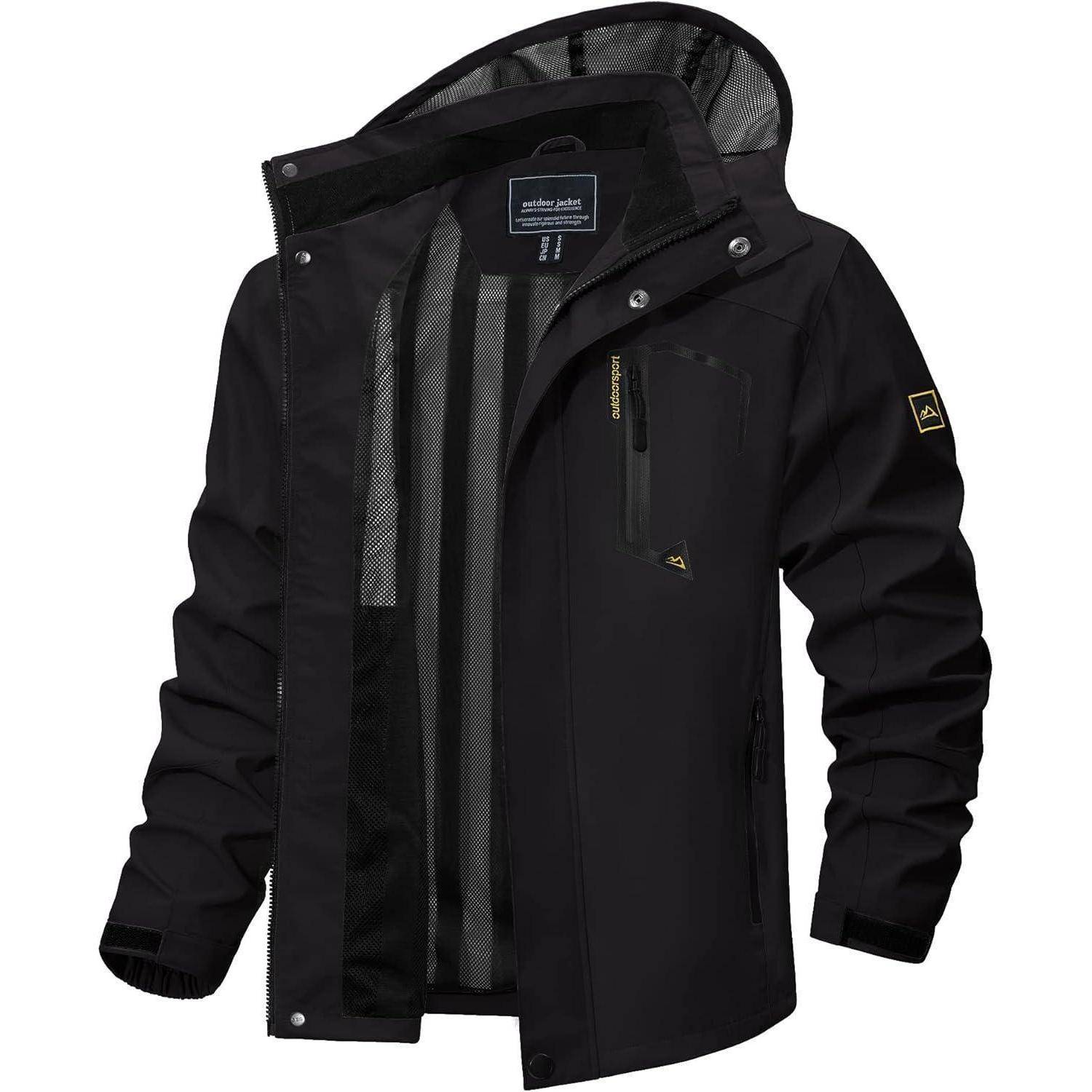 Outdoorjacke Herren Wasserabweisend Abnehmbare Kapuze S Schwarz