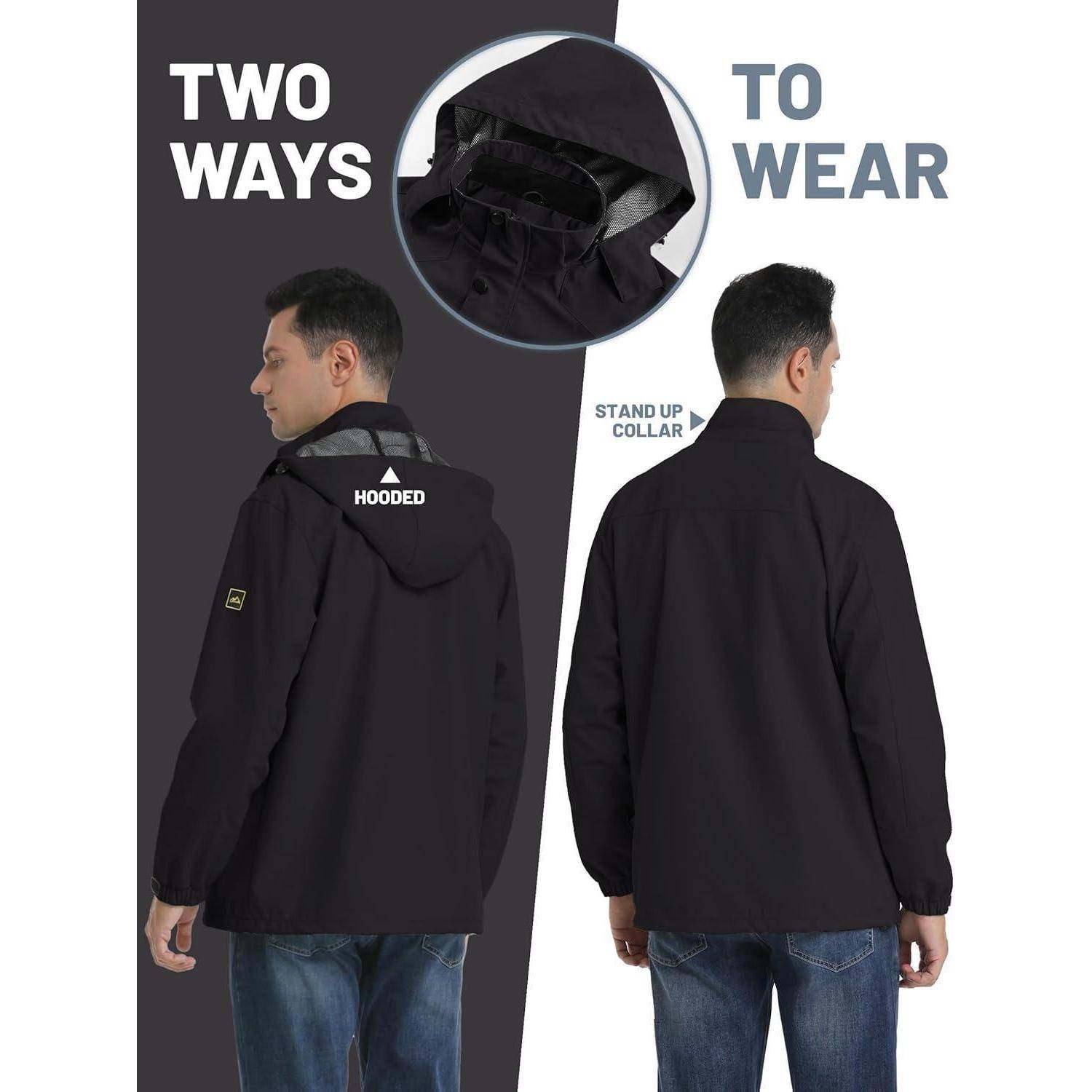 Outdoorjacke Herren Wasserabweisend Abnehmbare Kapuze S Schwarz