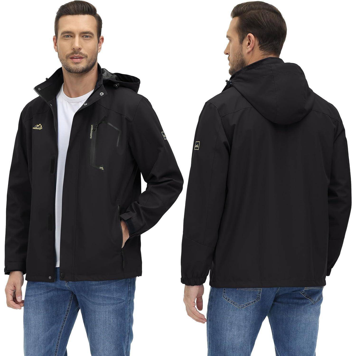 Outdoorjacke Herren Wasserabweisend Abnehmbare Kapuze S Schwarz