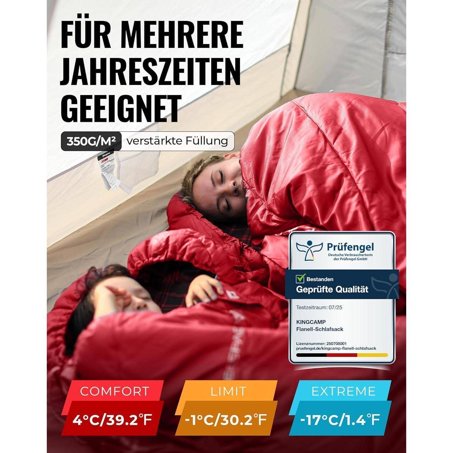 Schlafsack XXL Baumwolle Deckenschlafsack 220x100cm Outdoor #Dick Rot