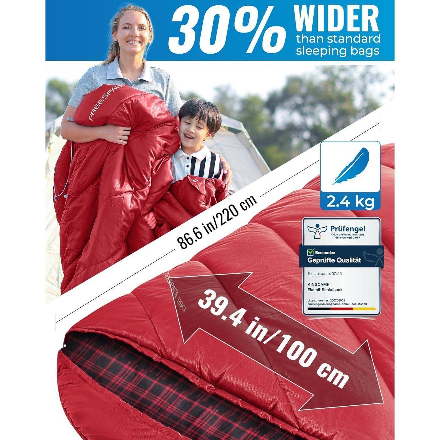 Schlafsack XXL Baumwolle Deckenschlafsack 220x100cm Outdoor #Dick Rot