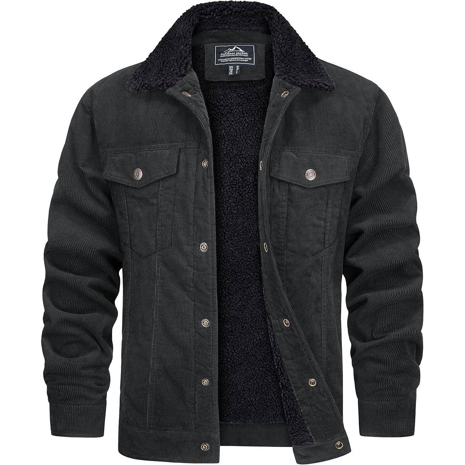 Cordjacke Herren Gefütterte Cargo Winter Teddyfellkragen XL Dunkelgrau