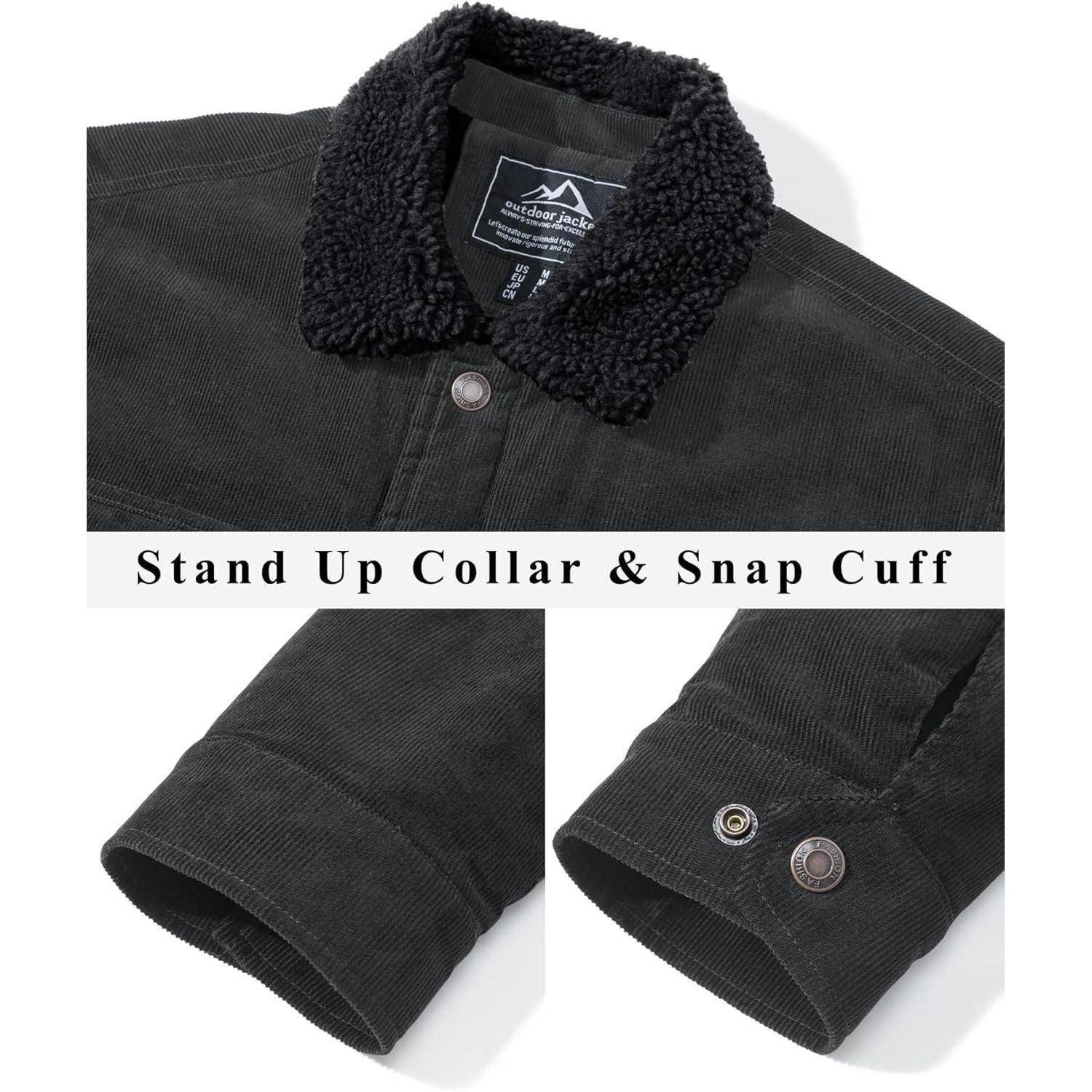 Cordjacke Herren Gefütterte Cargo Winter Teddyfellkragen XL Dunkelgrau