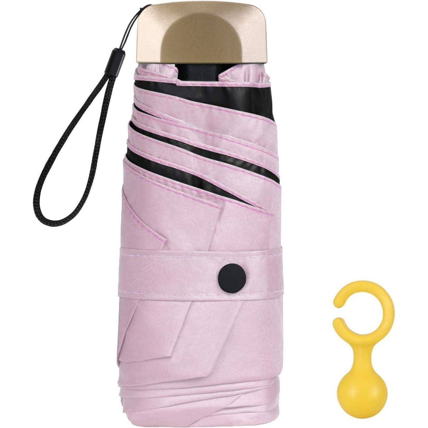 Taschenschirm 6 Rippen 210T UV Faltbar Aluminium Goldgriff Rosa
