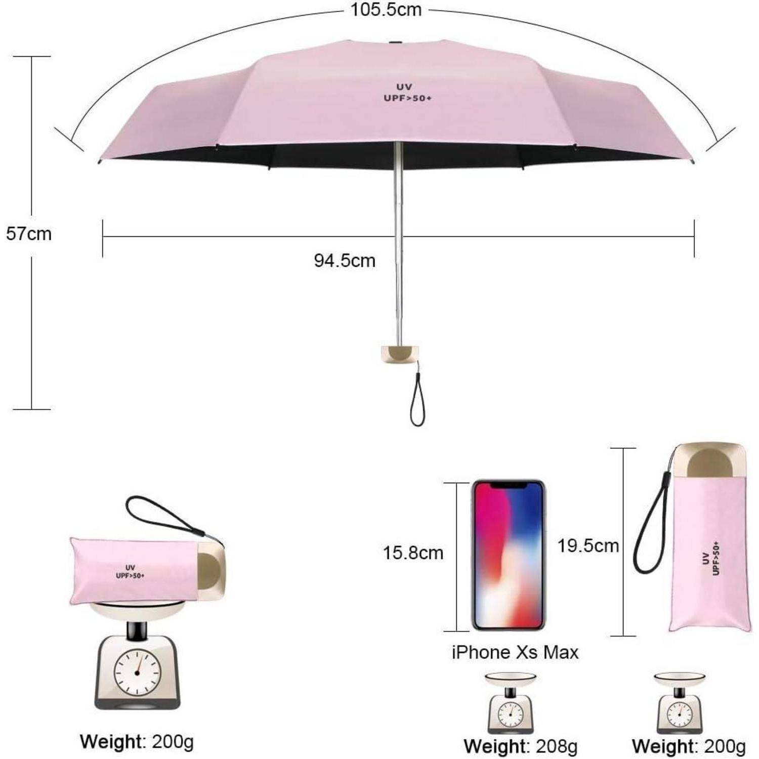 Taschenschirm 6 Rippen 210T UV Faltbar Aluminium Goldgriff Rosa