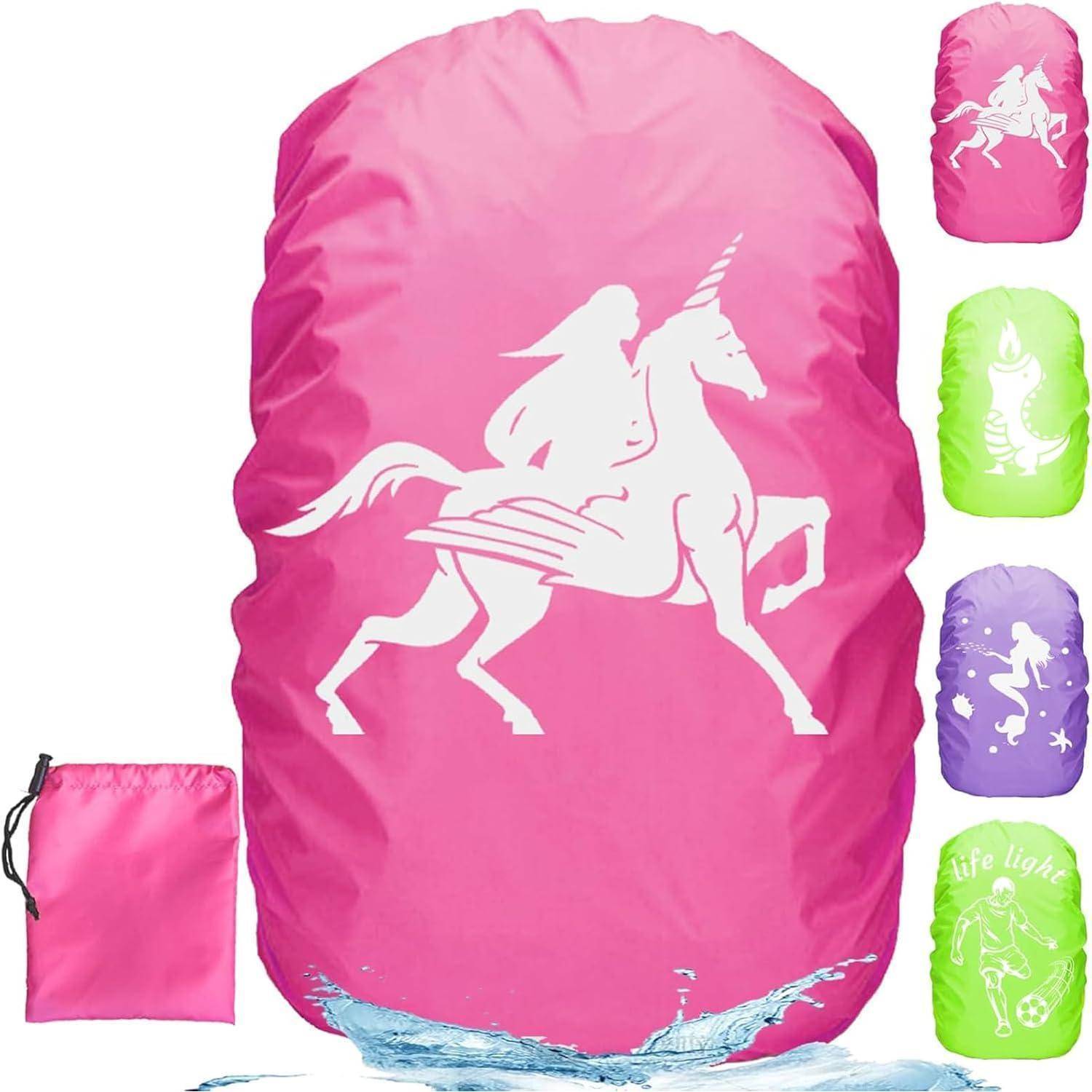 Regenhülle Rucksack Schulranzen 30 40L Reflektor Lila Einhorn