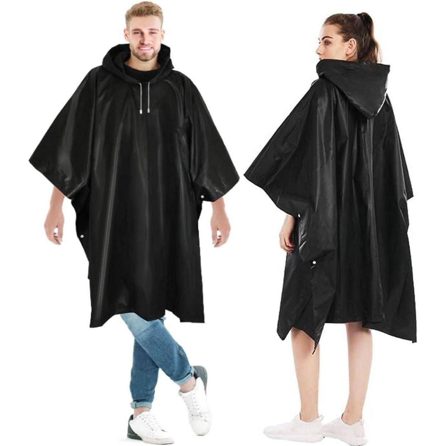 Regenponcho wasserdicht Kapuze schwarz 2 Stück Stück Herren Damen Noir