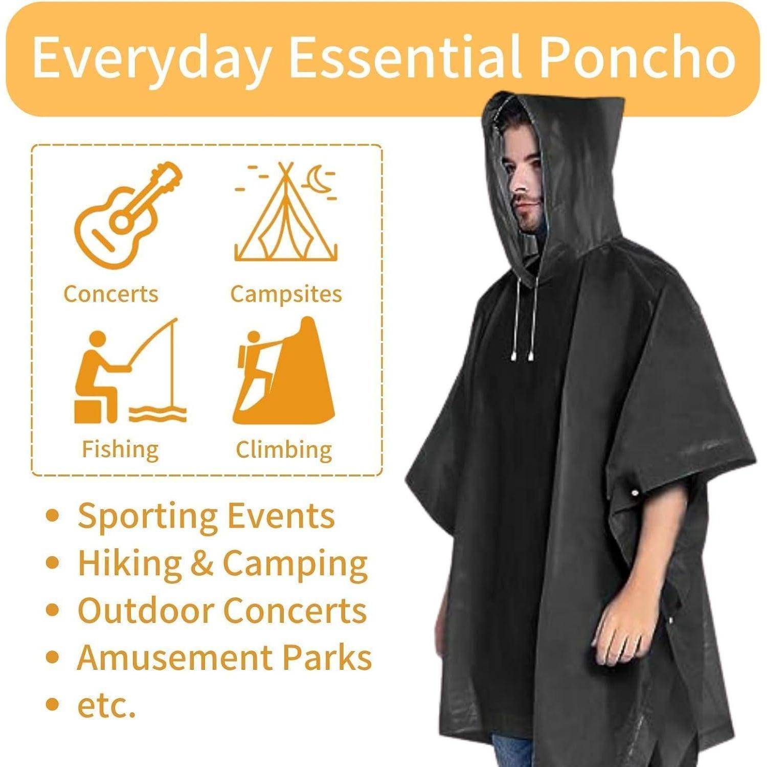 Regenponcho wasserdicht Kapuze schwarz 2 Stück Stück Herren Damen Noir