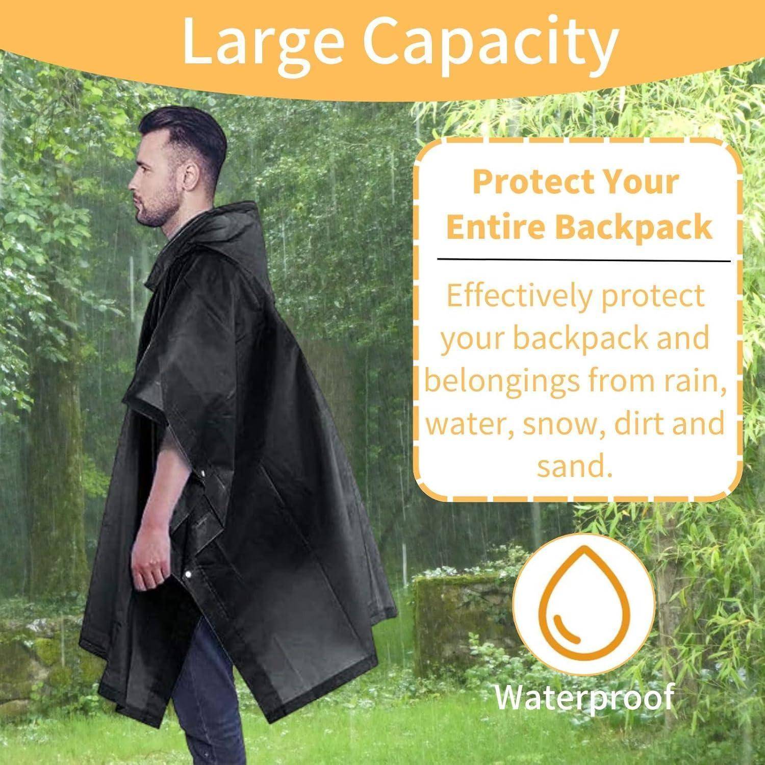Regenponcho wasserdicht Kapuze schwarz 2 Stück Stück Herren Damen Noir