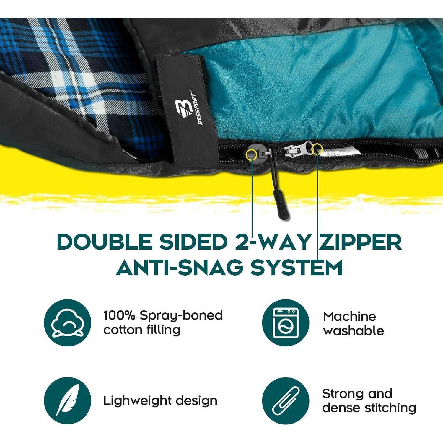Schlafsack Flannel Camping 3 4 Flannel Lined Grün Schwarz -5℃
