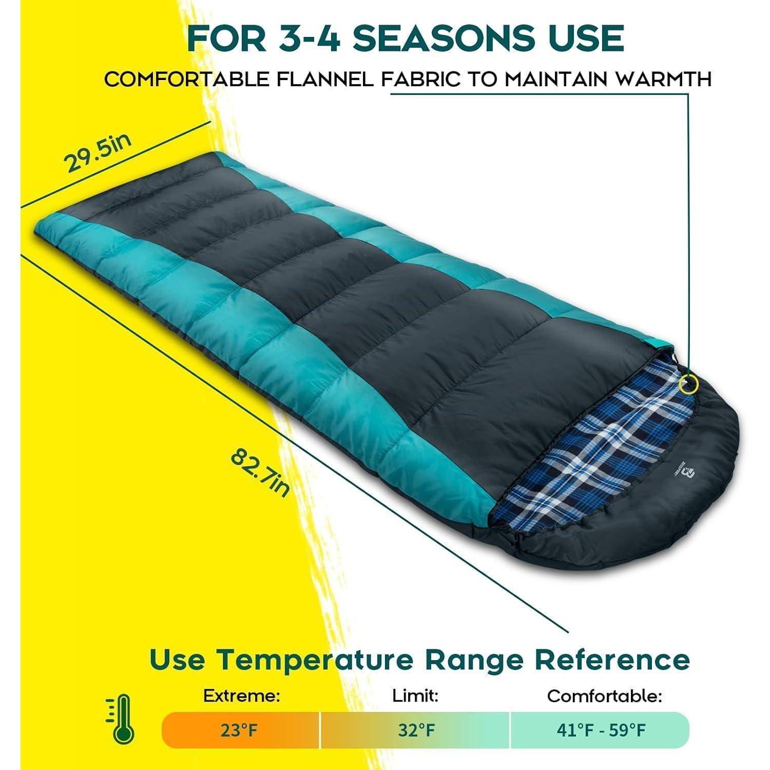 Schlafsack Flannel Camping 3 4 Flannel Lined Grün Schwarz -5℃