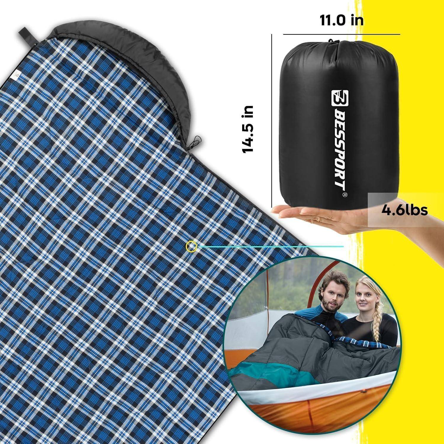 Schlafsack Flannel Camping 3 4 Flannel Lined Grün Schwarz -5℃