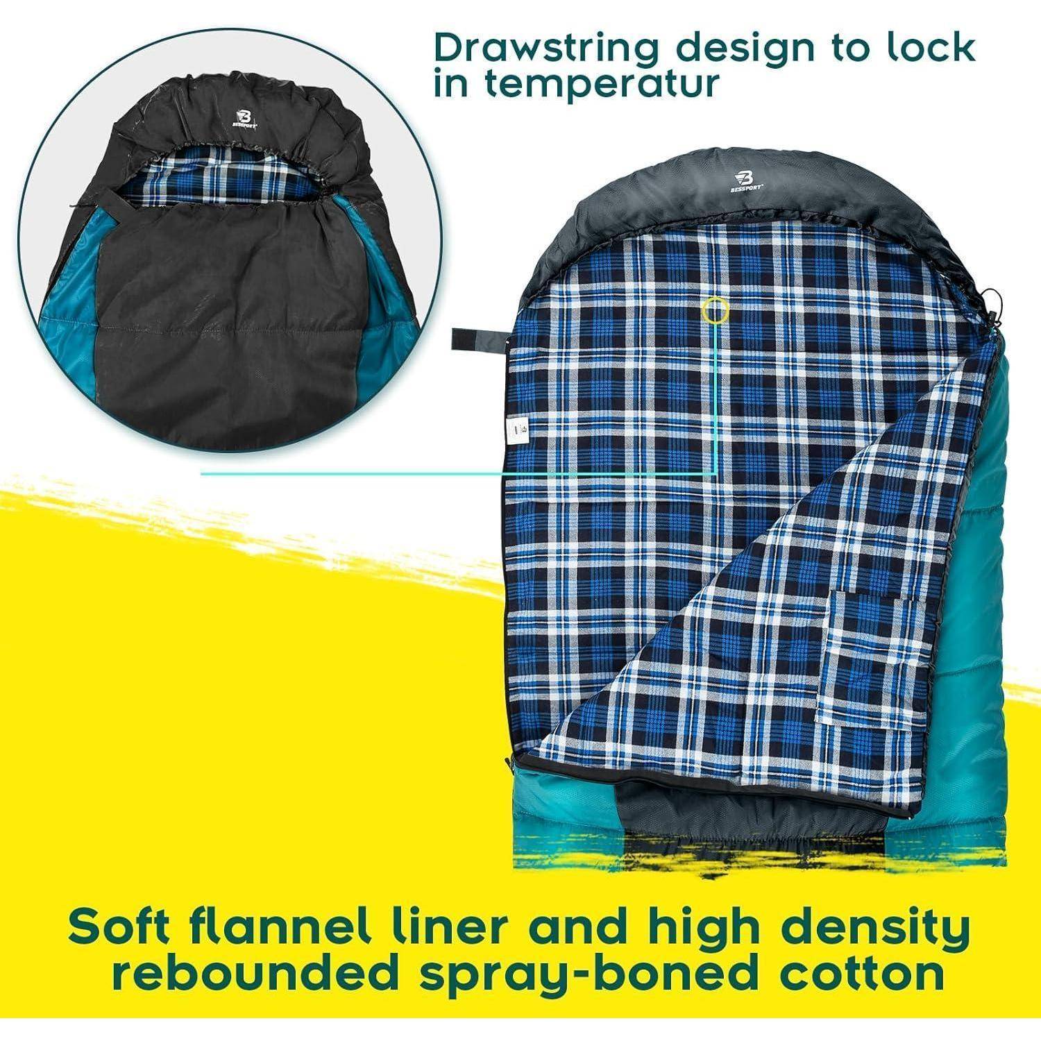 Schlafsack Flannel Camping 3 4 Flannel Lined Grün Schwarz -5℃