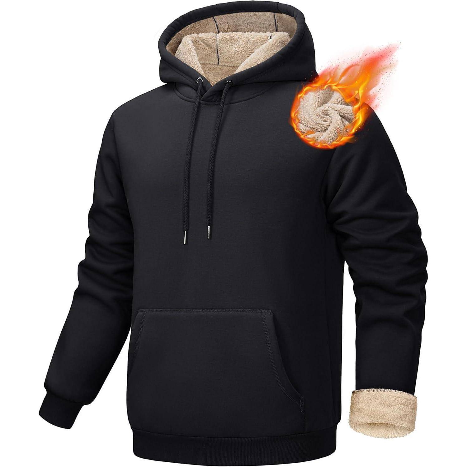 Hoodie Kapuzenpullover Herren Kapuze Gefüttert XXL Schwarz