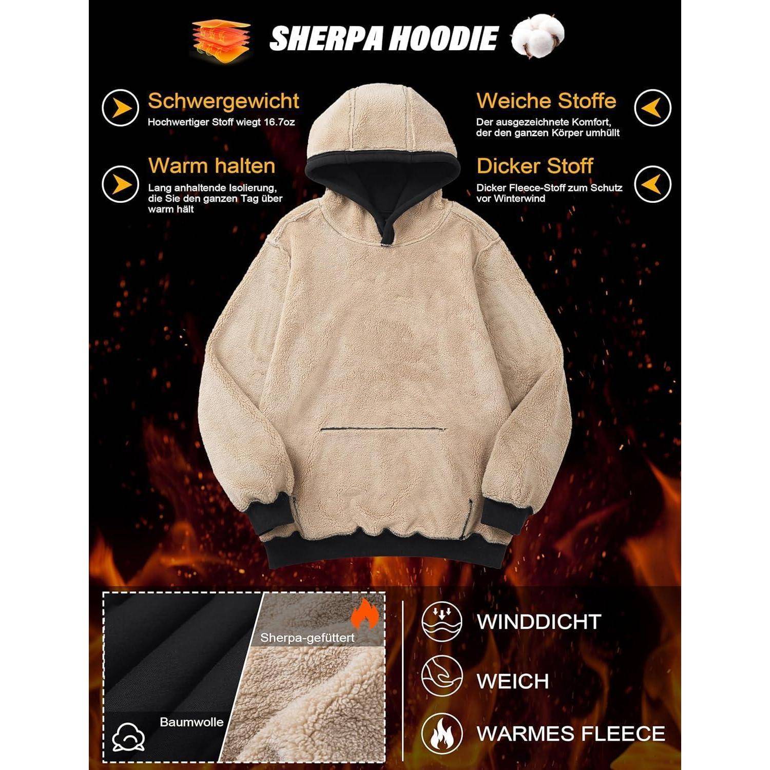 Hoodie Kapuzenpullover Herren Kapuze Gefüttert XXL Schwarz