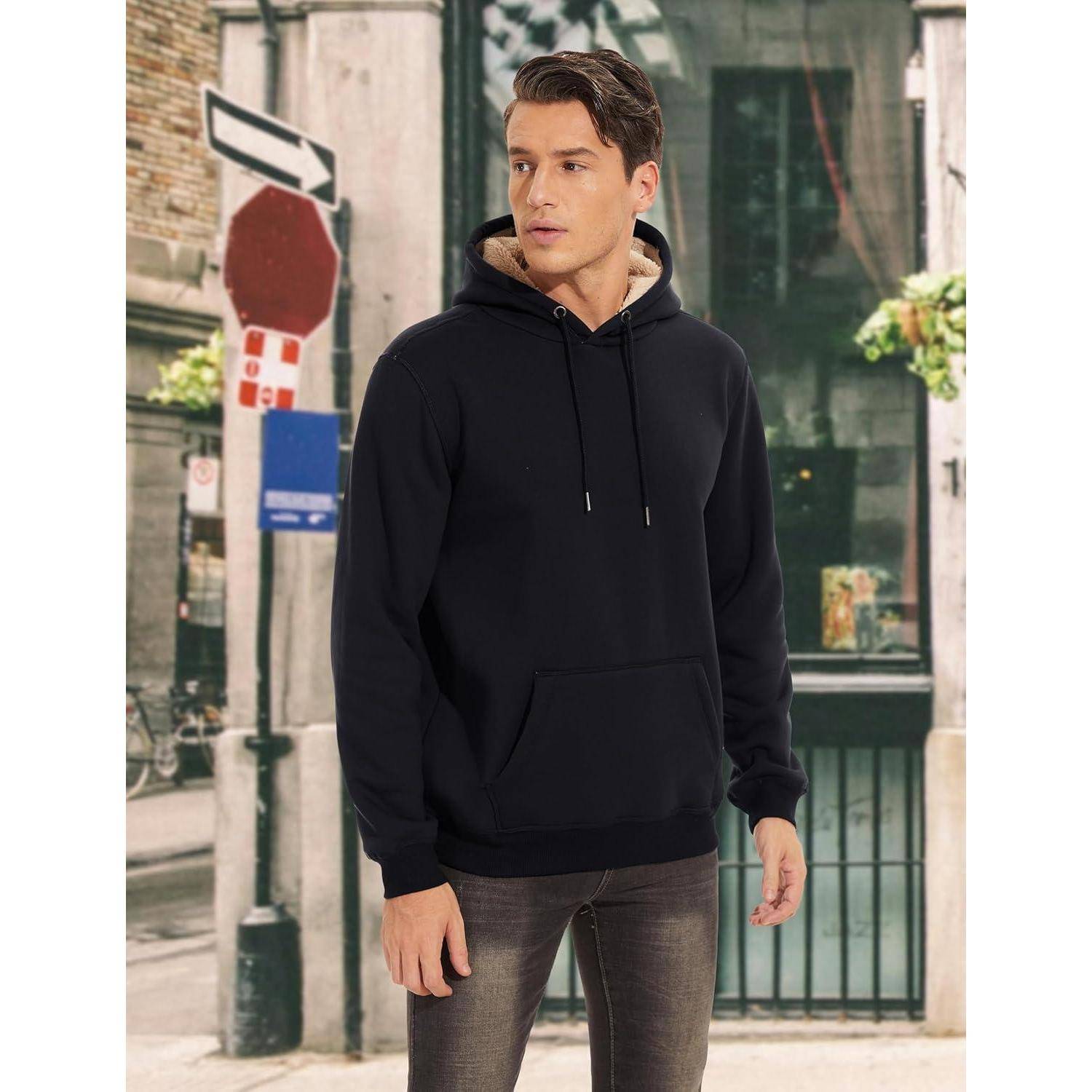 Hoodie Kapuzenpullover Herren Kapuze Gefüttert XXL Schwarz