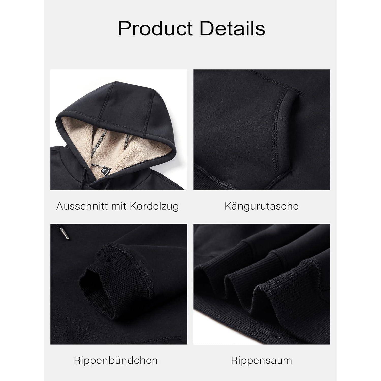 Hoodie Kapuzenpullover Herren Kapuze Gefüttert XXL Schwarz
