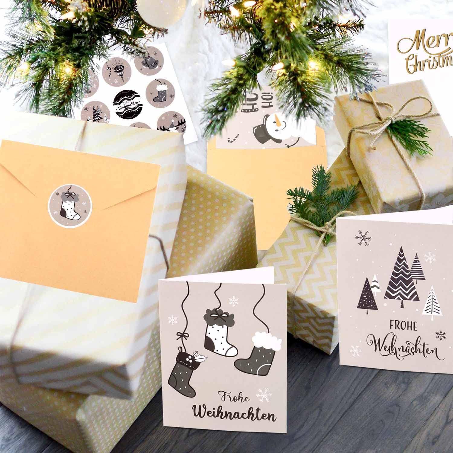 Weihnachtskarten 24er Klappkarten Umschläge Aufkleber Grau
