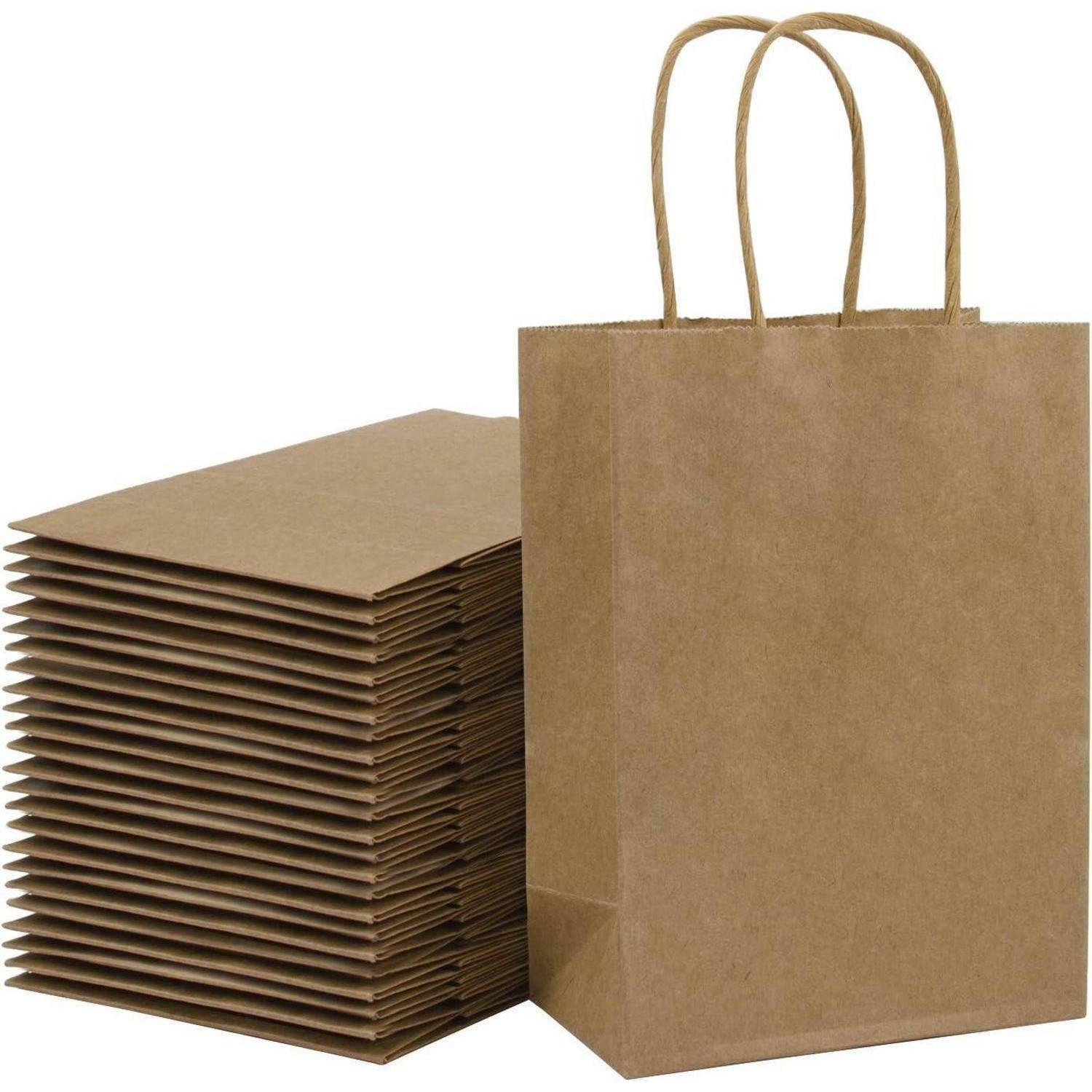 Papiertüten Geschenktüten 25er Set Kraft Griffe Braun 21 x 11 x 27 cm