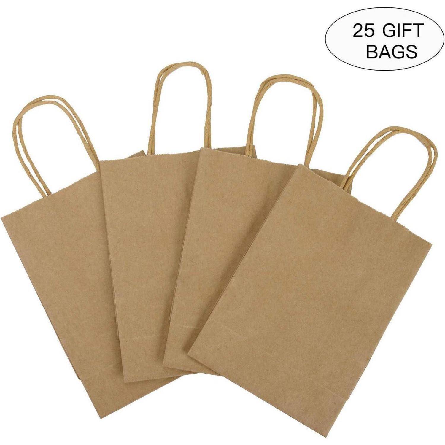 Papiertüten Geschenktüten 25er Set Kraft Griffe Braun 21 x 11 x 27 cm