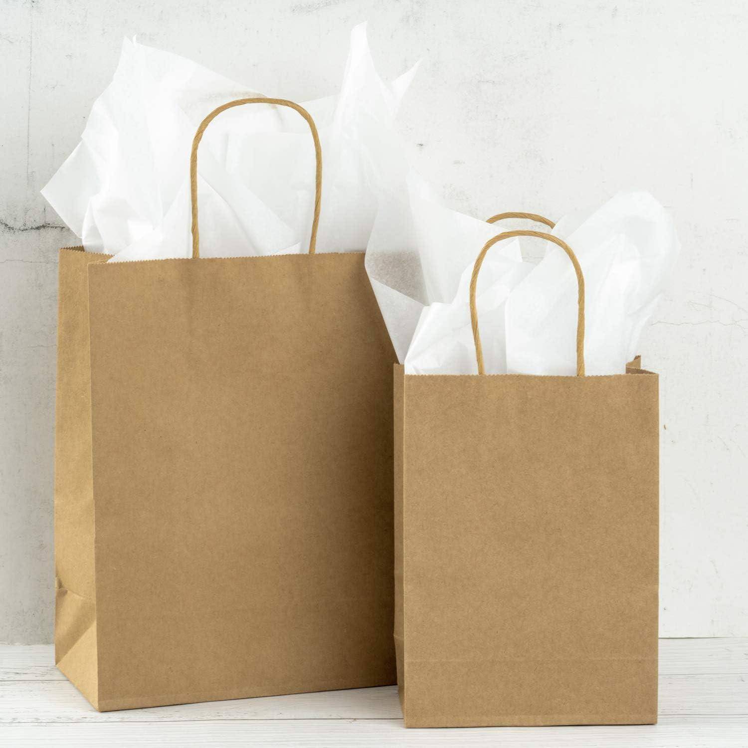 Papiertüten Geschenktüten 25er Set Kraft Griffe Braun 21 x 11 x 27 cm