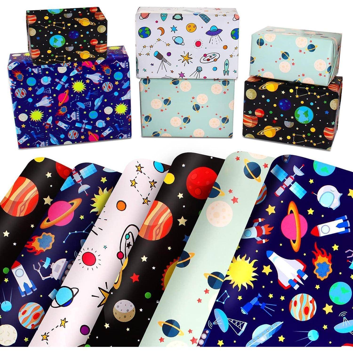 Geschenkpapier Space Geburtstag Kinder Raumschiff Galaxie Blau Space