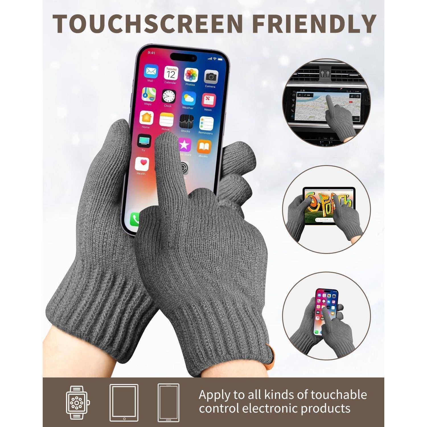 Winterhandschuhe Damen Touchscreen Fleecefutter Outdoor Grau