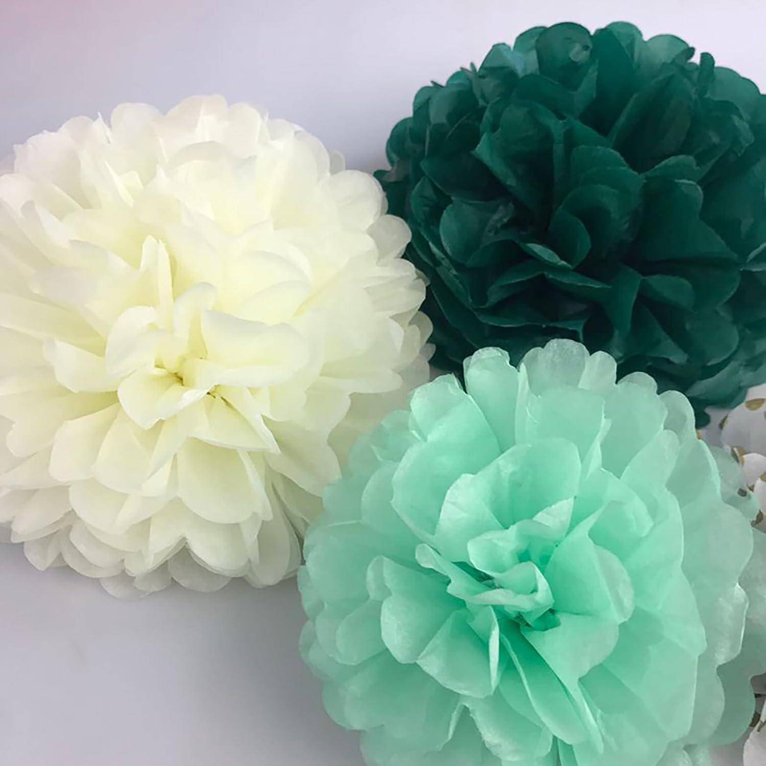 Pompons 15 Stück Seidenpapier grün gold weiß Deko Waldgrün